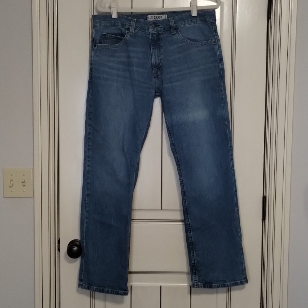 True craft mens size 34x30 blue jeans denim straight medium wash mid rise
